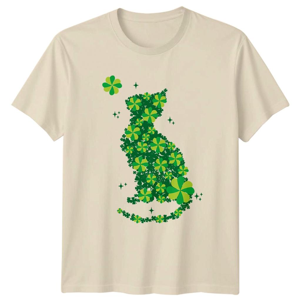 Cat Silhouette Made Of Green Clovers TShirt St Patricks Day Holiday
