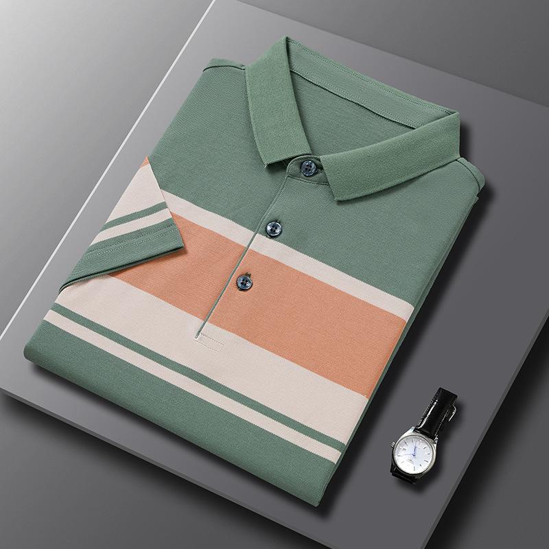 

Summer Short-sleeved T-shirt Men s Middle-aged Casual Lapel T-shirt Men s Striped Half-sleeved Trend Dad Clothes