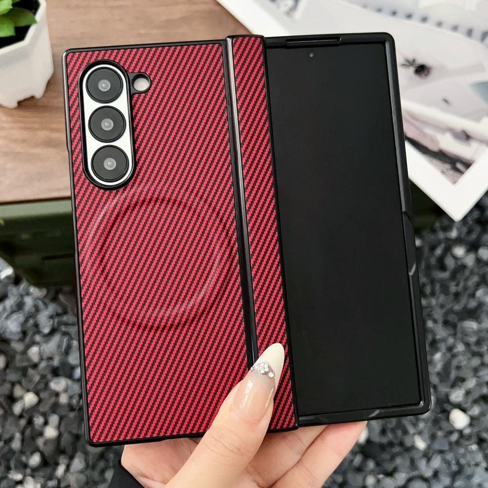 Luxury Carbon Fiber Magnetic Hinge Phone Case For Samsung Galaxy Fold 7 6 5 4 Wireless Charge Hard Soft Silicone Bumper Cover