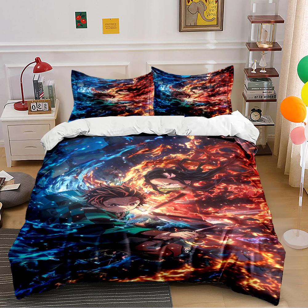 Anime Fire and Water Battle Bedding Set Bedding set (1 duvet cover, 2 pillowcases, duvet not included)