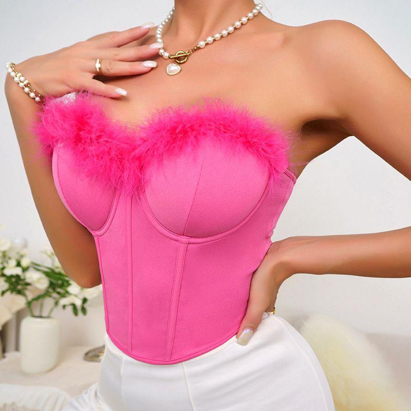 

Обёртывание груди Женская одежда Мода Косточки на талии Топ-труба Топы Сексуальный Открытая спина Приталенный Подчёркивающий фигуру Обернутая грудь Rose red (chest pad with steel ring) L