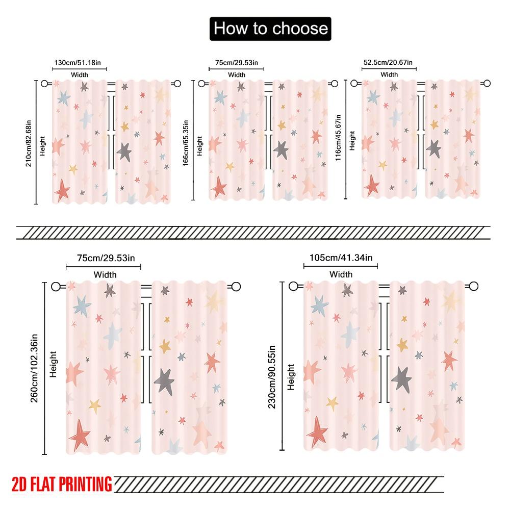 2pcs,2D Plane Printing Curtains&Window Treatment Pastel Starry Sky Versatile Fabric (without Rod) Festive Perfect for Bedroom,