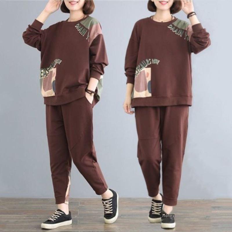 Plus Size Women's Two-Piece Suit - Autumn Loose Fit for Comfort and Style, Perfect for Covering Belly Fat