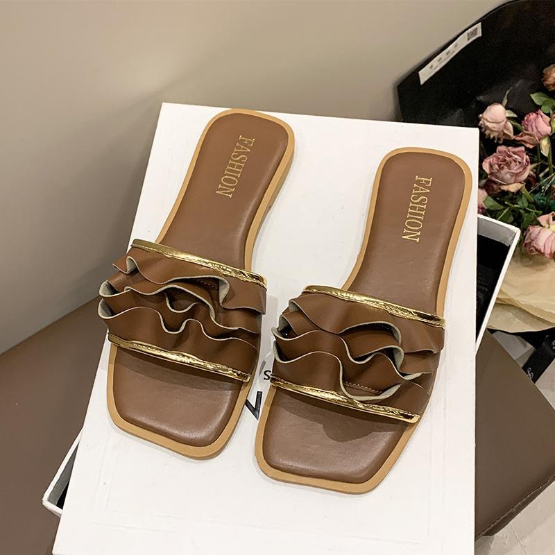 

Fashion Square Head Women s Slippers Casual Lightweight Outdoors Beach Flat Shoes Elegant Solid Color Open Toe Sandal 43