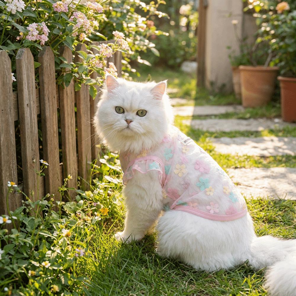 Thin Breathable Cooling Dog Vest Floral Print Sunproof Cat Summer Clothes Flying Sleeves Lightweight Cat Mesh T Shirt Summer