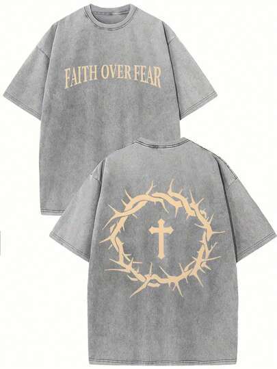 Faith Is Better Than Fear. Retro Washed Cotton Printed T-Shi