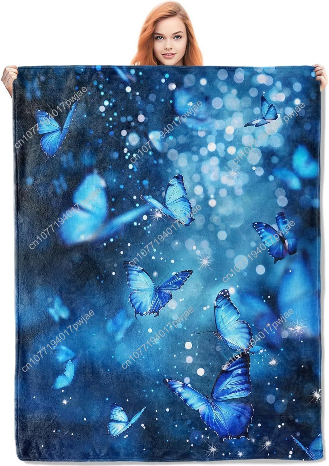 Blue Butterfly Dreams Blanket Gifts for Women, Butterfly Flannel Blanket, Soft Warm Lightweight Throw Blankets Custom blankets 75X95CM