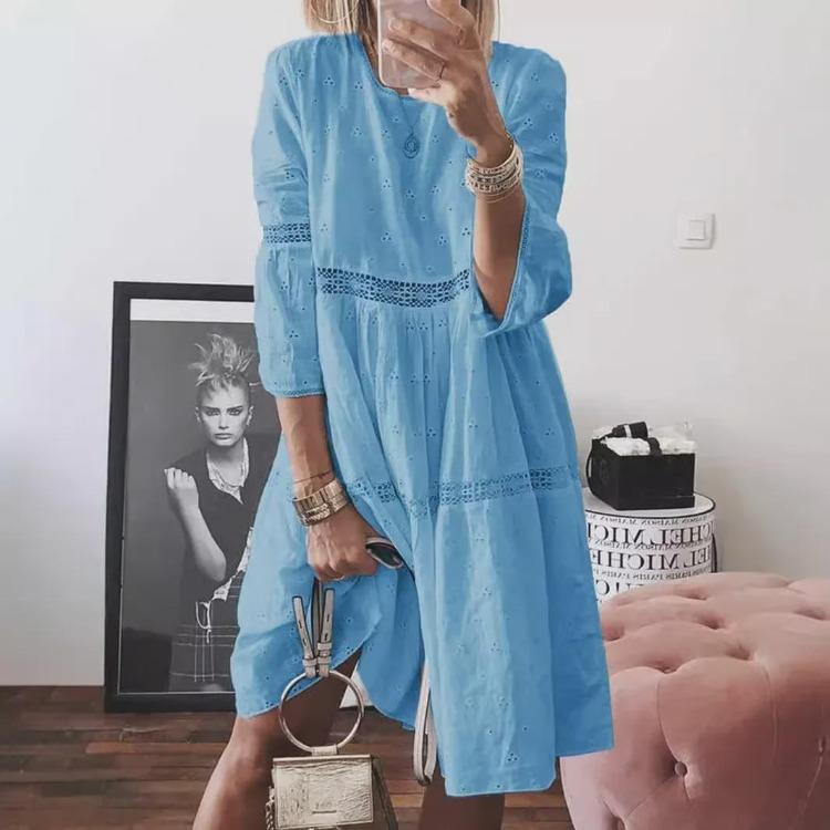 Elegant Women Maxi Dress Fashion Lace Embroidered 3 4 Sleeve