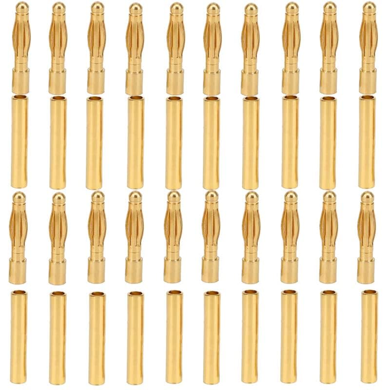 20 Pairs Gold Plated 2.0mm to 2mm Banana Plug Bullet Male to Female Connector Adapter for RC Airplane Car Boat Drone ESC Motor