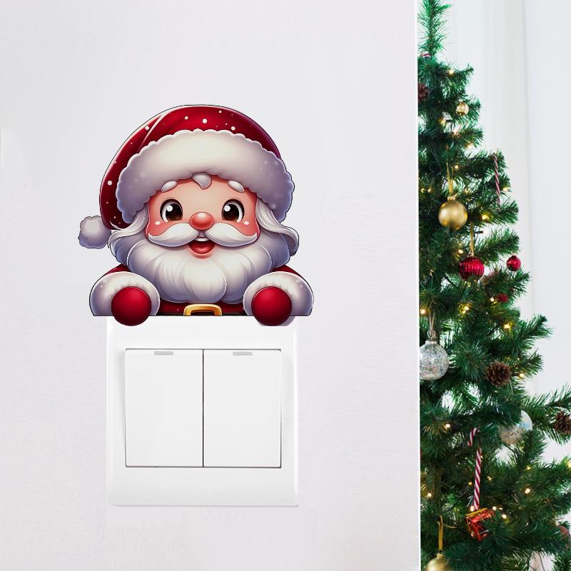 Santa Claus Deer Spirit Wall Decal Christmas Switch Sticker Festival Bedroom Living Room Home Decor Self-adhesive New Year Decal