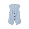 LANCY Women's Elegant Blue Linen V-Neck Vest