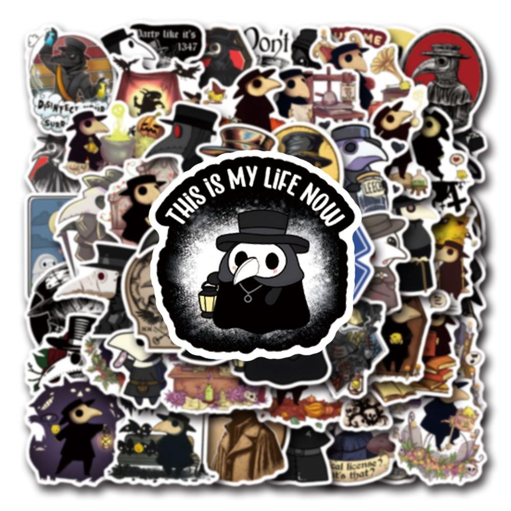 10/50Pcs Black Beak Plague Doctor Crow Stickers Graffiti Stickers for DIY Luggage Laptop Motorcycle Bicycle Sticker