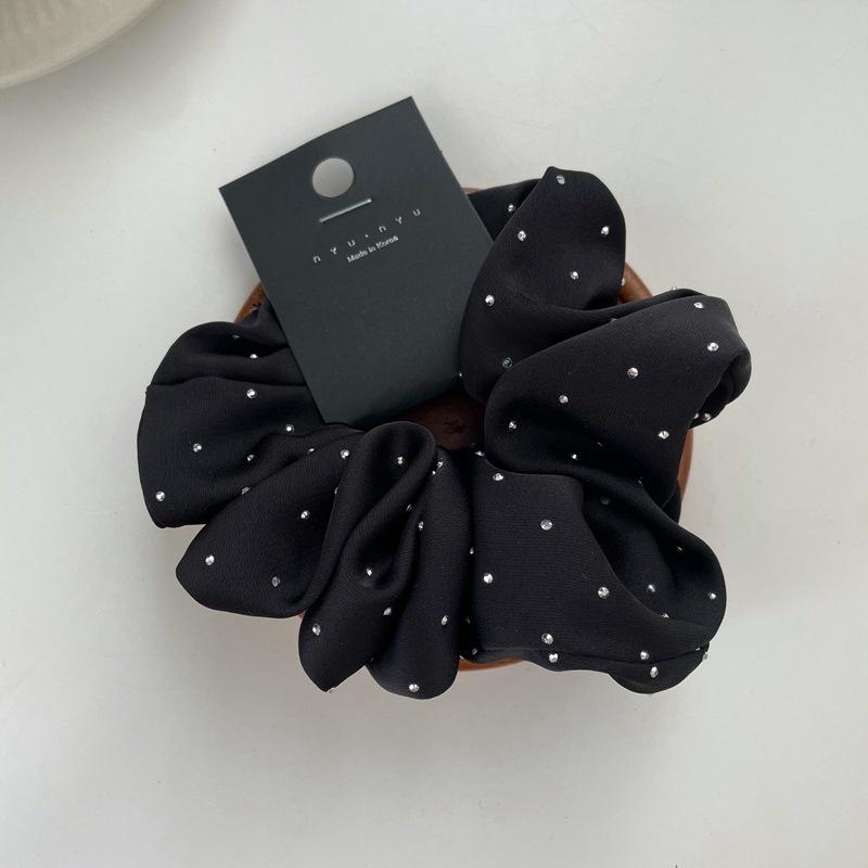 Elegant Retro Shiny Starry Dots Hair Scrunchies Satin Silk Hair Bands Women Rhinestone Satin Hair Rope Solid Color Rubber Bands
