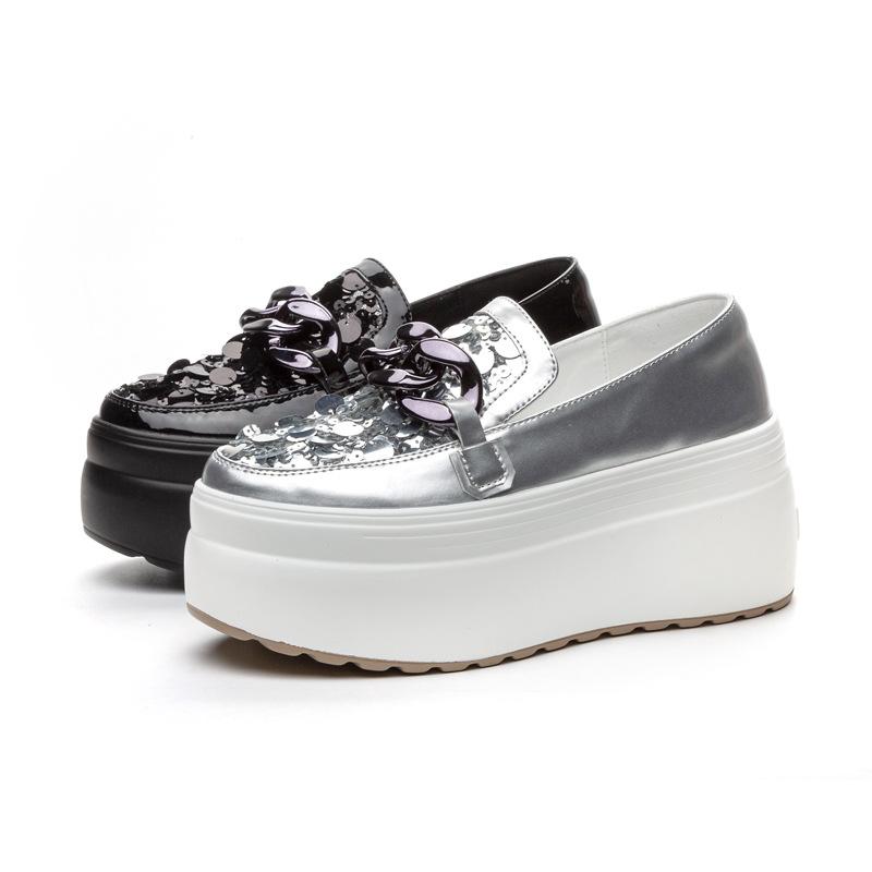 Damskie buty na platformie typu muffin jesień 2025 nowe popularne modne cekiny wszechstronne buty na co dzień damska platforma damskie buty wsuwane