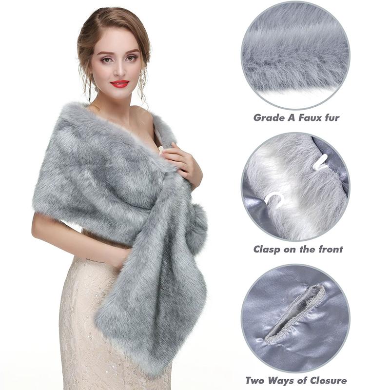 WTEMPO Winter Warm Faux Fur Wedding Dress Shawls Soft Plush Shawls for Performance/Party Retro Long Shawls Windproof Cold-proof Wide Scarves