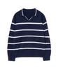 IRONYPORNO WHITELINE 86-Iroj365 Open-Neck Striped Long-Sleeve Knit Blue