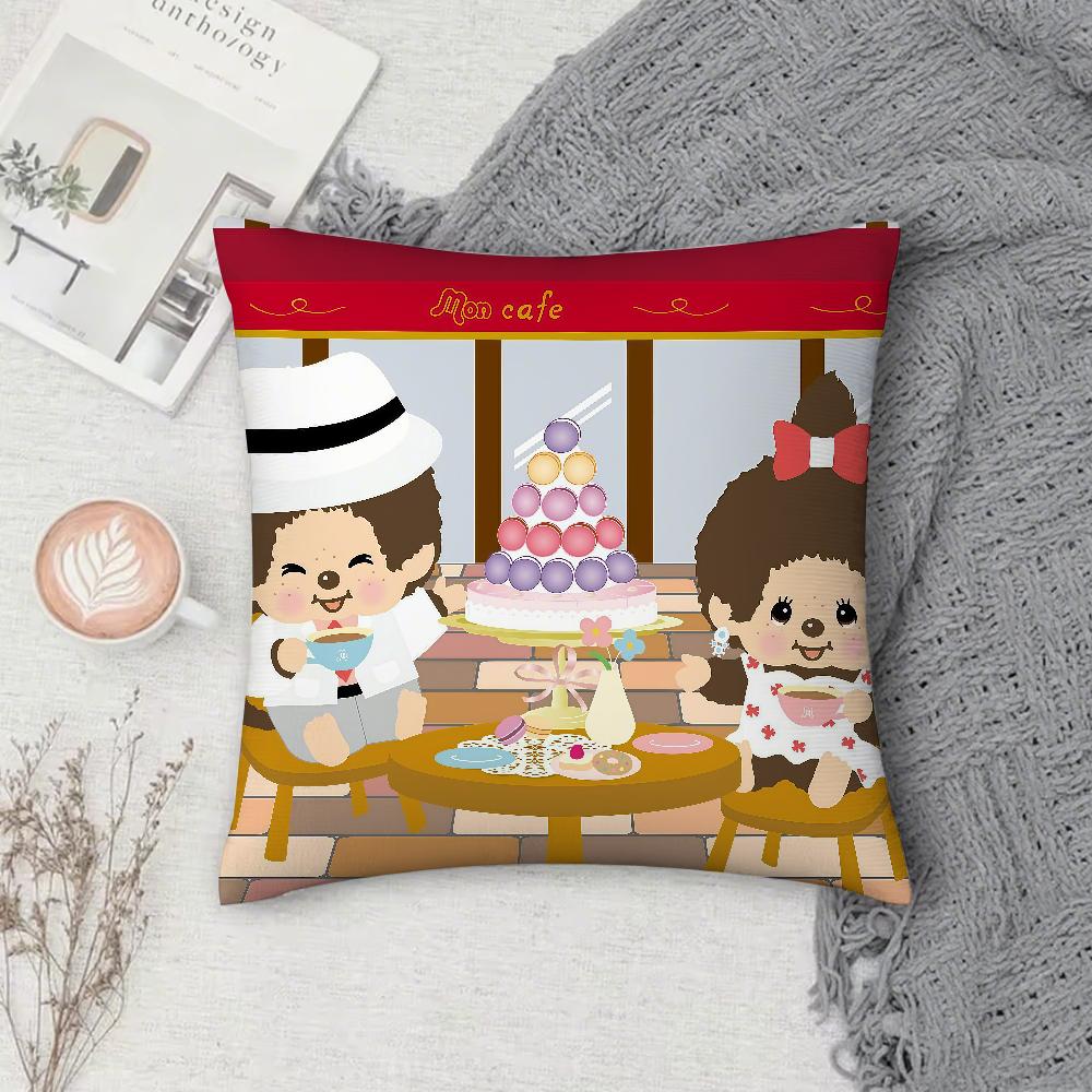 Cartoon M-M-Monchhichis Anime Pillow Case Square Double-Sided Printing Sofa Cushion Cover Pillowcase Bedroom Bedside