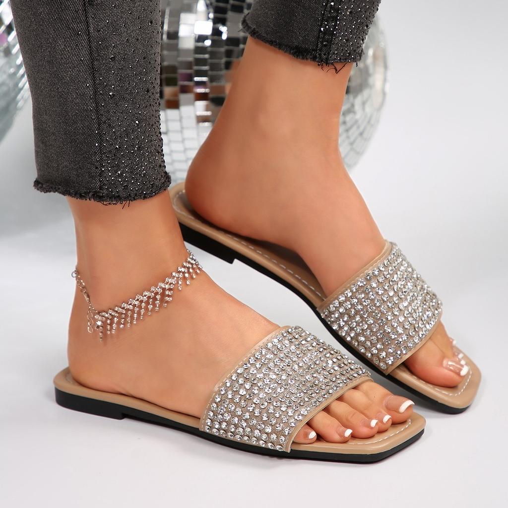 Fashion Fashion Crystal Summer Women Slippers 2025 Colorful Rhinestone Flat Sandals for Woman Comfort Non Slip Beach Slides Flip Flops