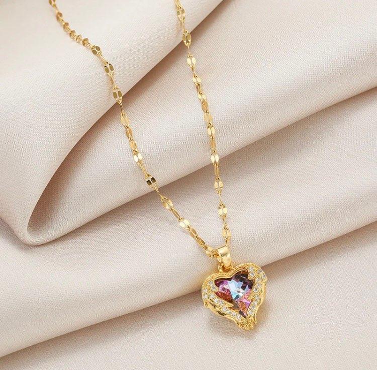 Luxury Heart Of Ocean Crystal Pendant Stainless Steel Necklace For Women Exquisite Zircon Clavicle Chain Wedding 45cm