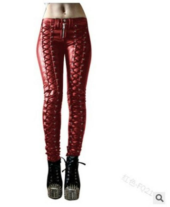 Mid-Rise PU Leather Pencil Pants M красный