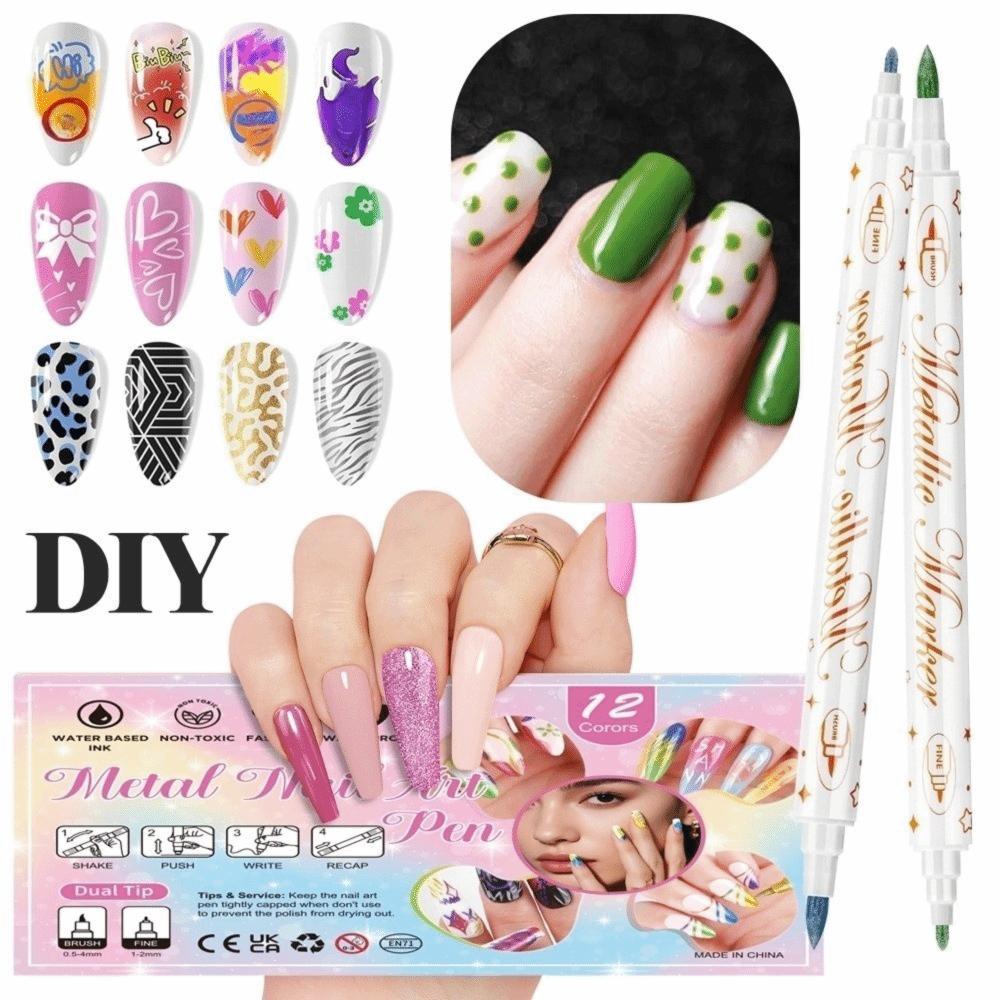 12Pcs/Set New Colorful Nail Art Graffiti Pen DIY Waterproof Drawing Pen Abstract Lines 3D Painting Liner Manicure Tool
