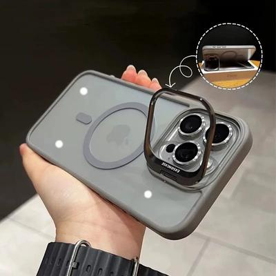 Lens Protection Stand Magsafe Magnetic Phone Case for IPhone 15 12 13 14 11 Pro Max Camera Glass Transparent  Metal Ring Cover