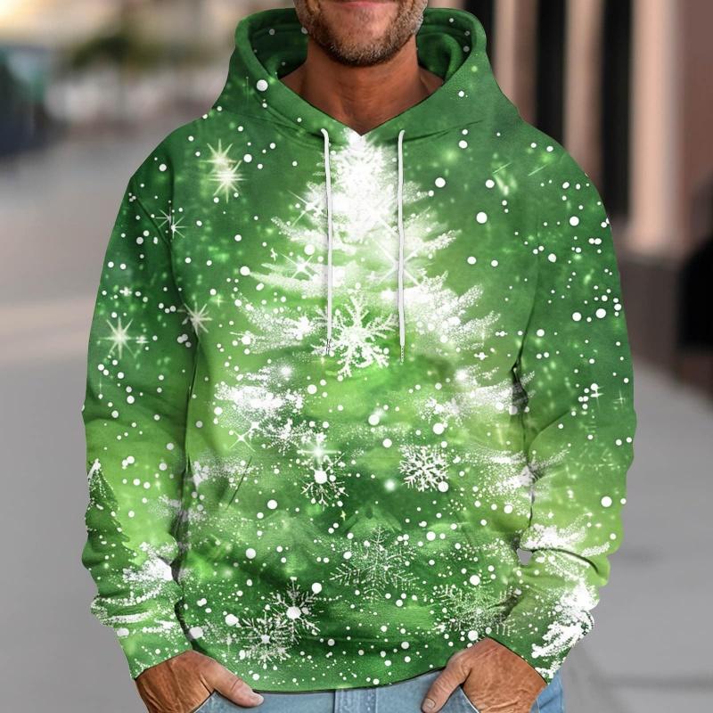 3D Print Christmas Tree Hoodie For Men Ribbon Snowflake Pattern Sweatshirt Casual Tops Oversized Pullovers Long Sleeves Hoodies