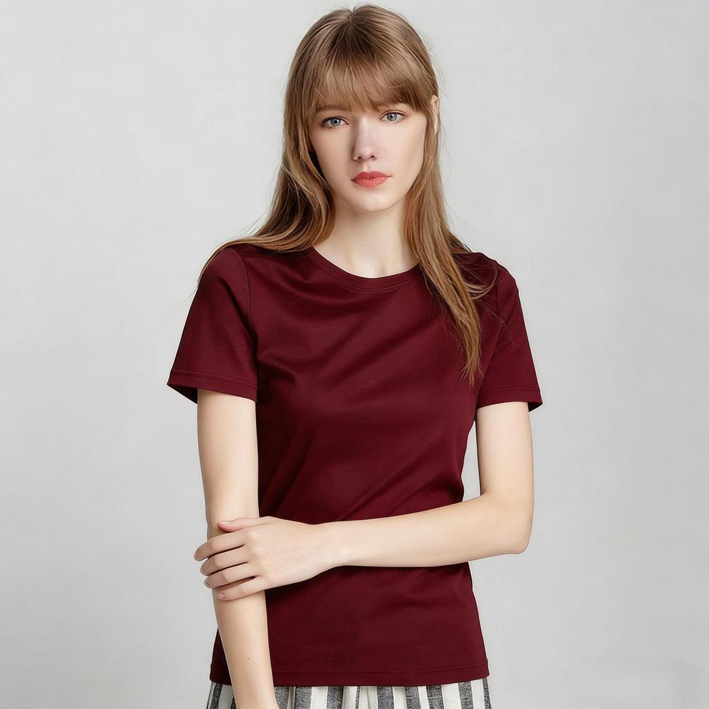 2026 Luxury Women's Double-sided Mercerized Cotton T-shirt, 230g, Short Sleeve, White, Versatile Round Neck for Summer