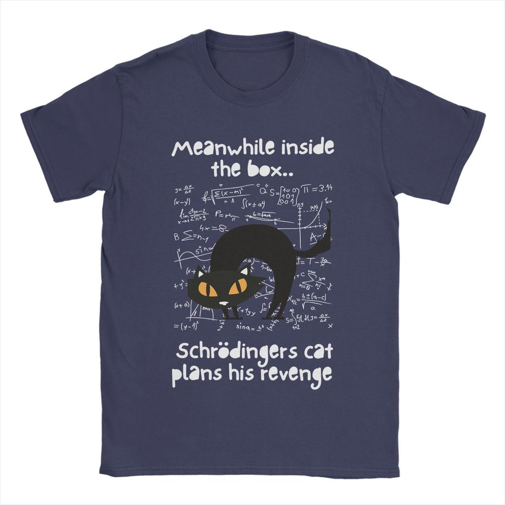 Schrödingers Katze Physik T-Shirts für Herren 100% Baumwolle Lustiges T-Shirt Rundhals Wissenschafts-Tees Kurzarm-Tops Übergröße