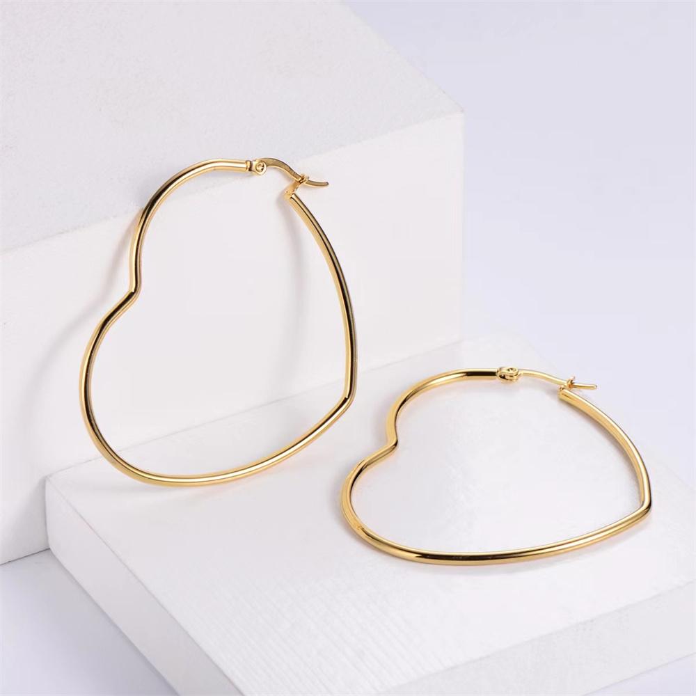 1 Pair Heart Shape Creole Hoop Earrings Female Gold Color Stainless Steel Smooth Big Earrings For Women Party Jewelry Gift 2025