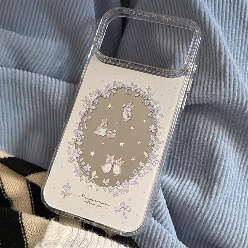 New 2026 Mirror Surface Purple Floral Bunny Phone Case For iPhone 17 Pro 16 15 14 17 Pro Max Glitter Shockproof Cover Girl
