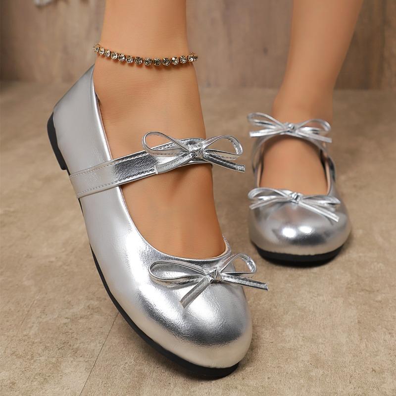 French Bow Design Waterproof Women's 2025 New Round Toe Flat Non-slip Ballet Shoes Shallow Mouth Buckle Flat Shoes 36-43