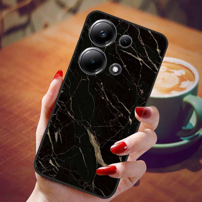For Poco M6 Pro 4G Case Fashion Marble Silicon Black Cover for Xiaomi Poco M6Pro 4G Phone Case M 6 Pro Soft Shells PocoM6Pro 4G