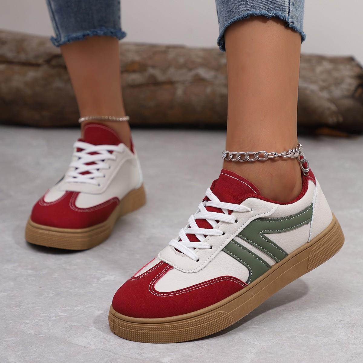 

New Flat Casual Sports Shoes Training Shoes for Women Retro Women s Round Toe Color Blocked Board Shoes Spring And Autumn 36