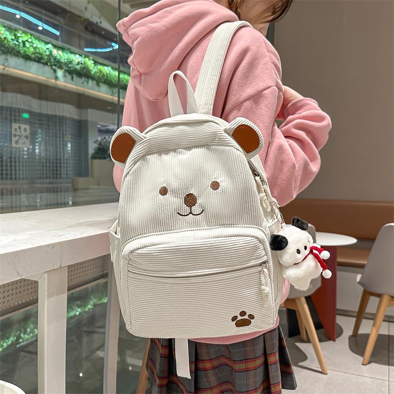 Cute Corduroy Backpack for Women & Girls – Adorable Bear Design Mini Backpack with Paws & Face, Perfect for School, Travel, and Daily Use