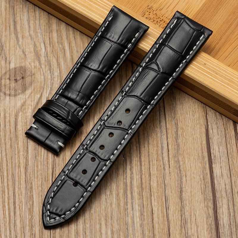 Bamboo Pattern Genuine Leather Watch Strap with Soft Cowhide and Butterfly Buckle for Men and Women