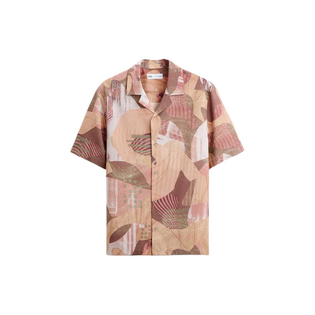 Zara Color Block Comfortable Loose Lightweight Short Sleeve Shirt Men Shirts Pink 4416021-620