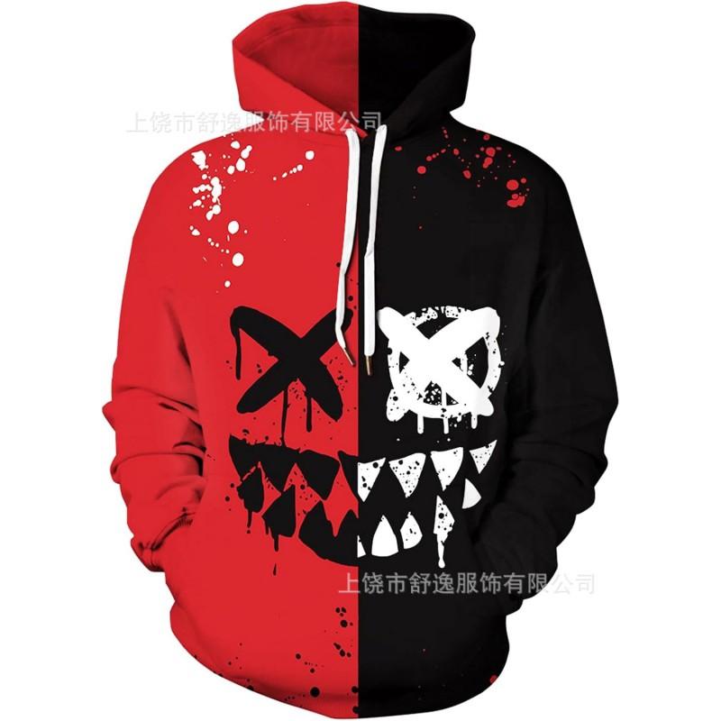 Mens Oversized Hooded Sweatshirt With Digital Print Casual Long Sleeve Top