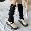 Women Harajuku Gothic Ribbed Knit Leg Warmer Socks Japanese Sweet Ribbon Bowknot Lettuce Ruffled Hem Foot Cover Stocking
