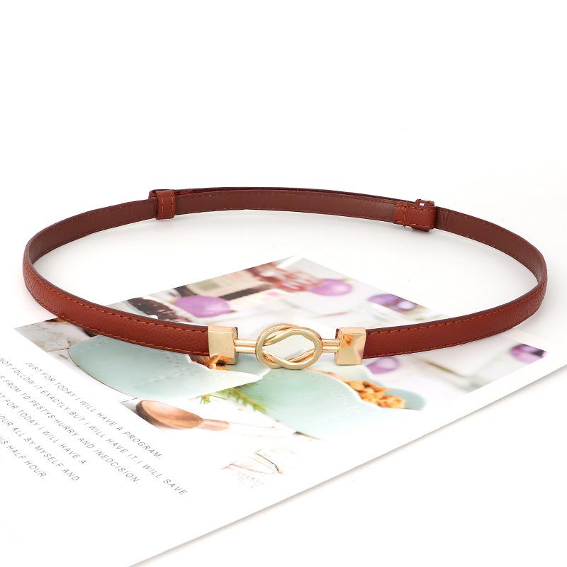 Women's Leather Decorative Buckle Pull-Through Waistband Belt for Skirts and Suits - Punch-Free Design.