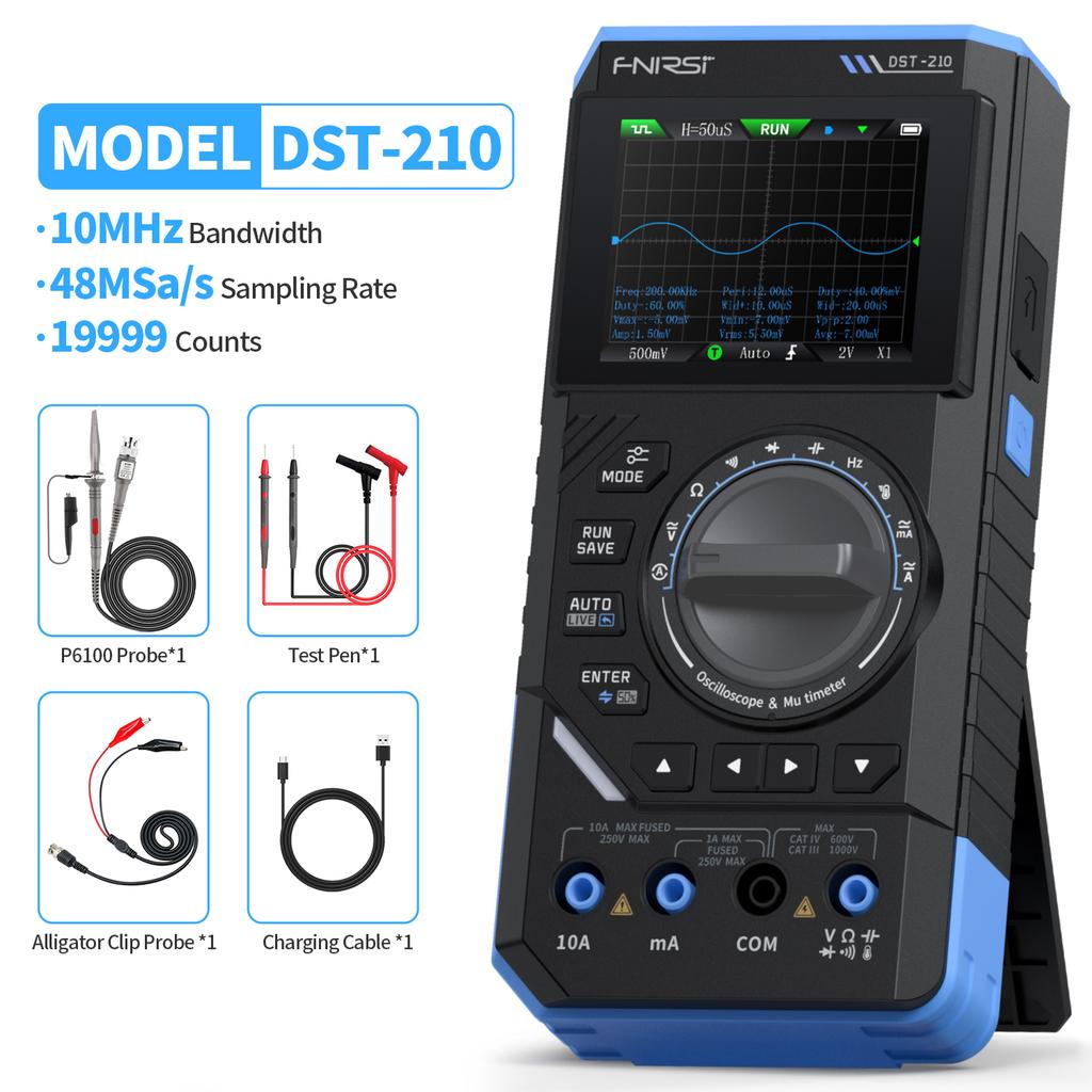 FNIRSI DST-210 and DST-210 3IN1 Digital Multimeter Oscilloscope Signal Source 19999 Counts 10MHz/1MHz Portable Electrician Tools