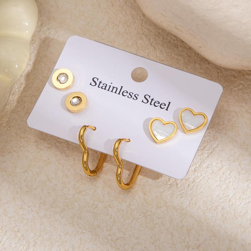 Elegant Four-Leaf Clover & Heart Earrings with Butterfly Detail, Titanium Steel Hoops - Non-Fading, Fashionable Summer Accessory