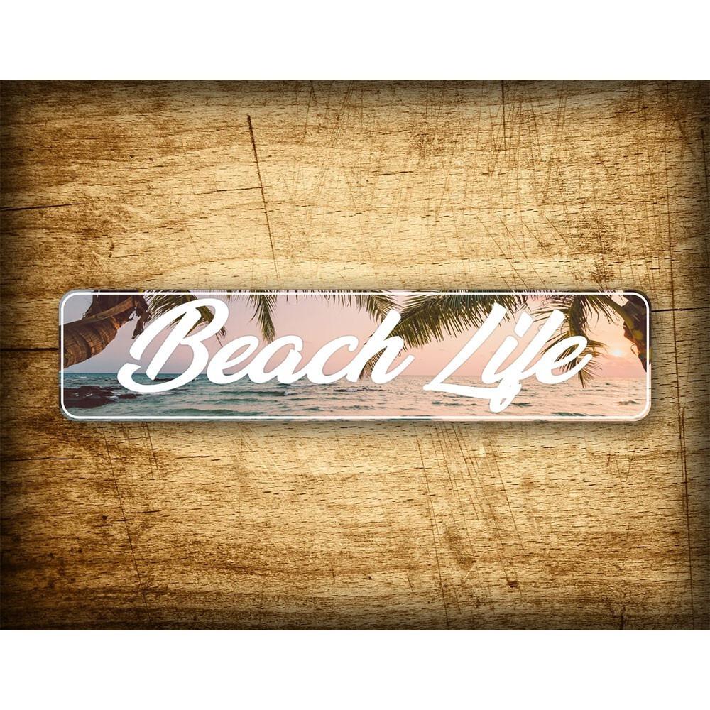 Customizable 4x16 Inch Tropical Beach Metal Sign, Novelty Street Decor, Personalized Bar Pub Plaque, Coastal Wall Art for Home
