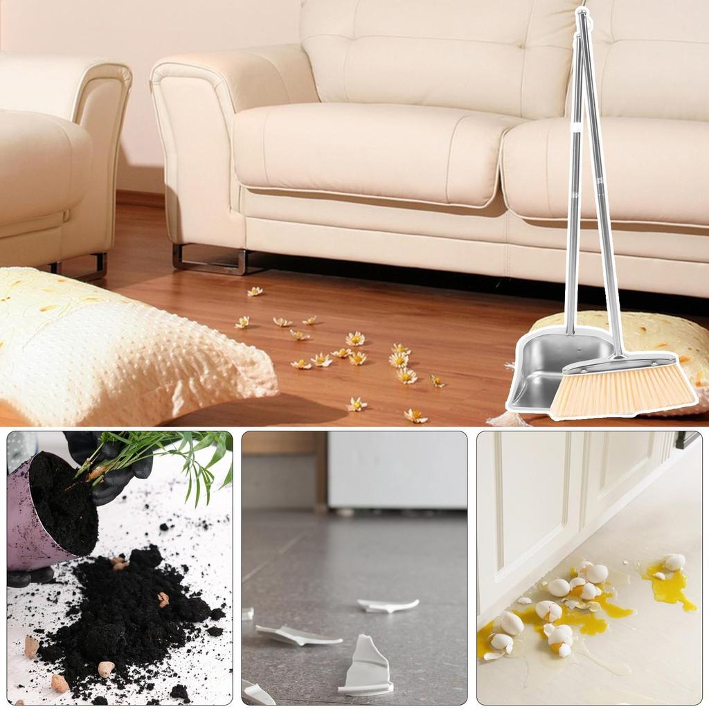 Broom With Dustpan Stainless Steel Dustpan Floor Cleaning Supplies Stainless Steel For Homeowners Apartment Patio Restaurant