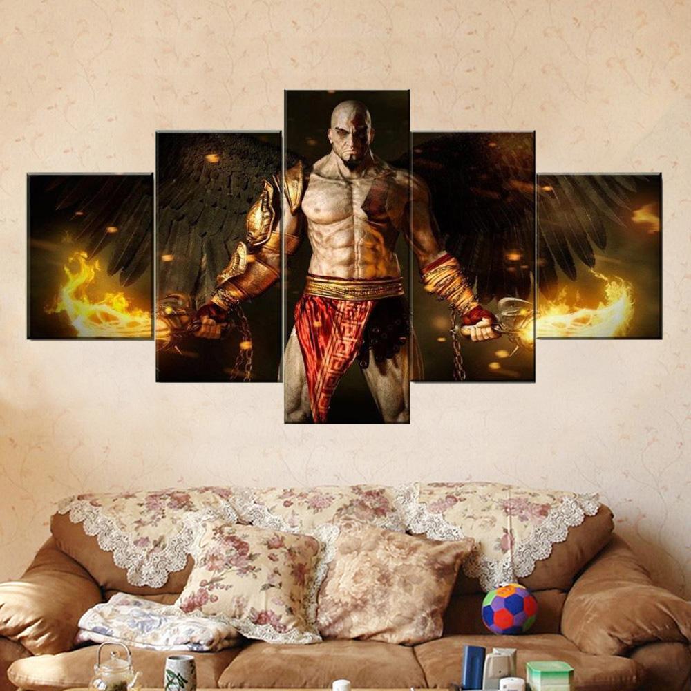 

5 Pieces Canvas Wall Arts Game God Of War Kratos Figure Posters Print Greek Norse Mythology Style Picture Living Room Home Decor 20X35 20X45 20X55CM