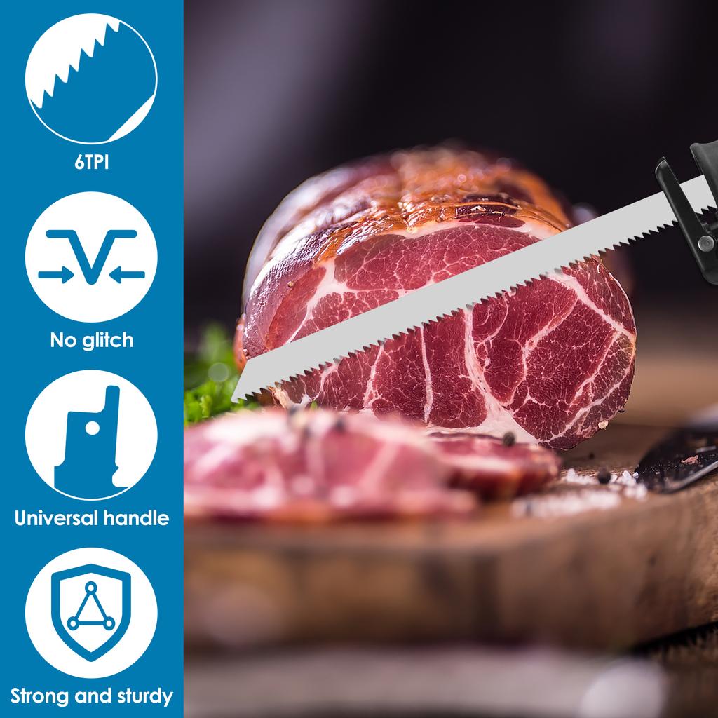 6 Pcs Reciprocating Saw Blades Set 12inch 6TPI Stainless Steel Frozen Food Cutting Saw Blades Universal Frozen Beef Bone Cutting