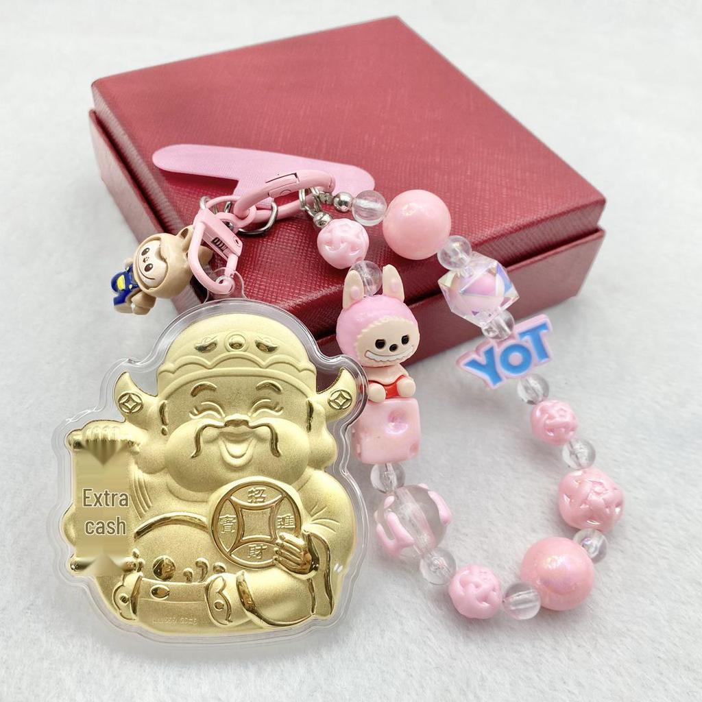 999 Pure Gold God of Wealth Pendant: Versatile Ornament for Phone, Keychain, Car, or Bag
