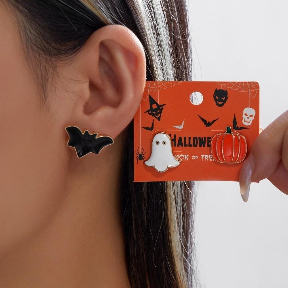 Metal Pumpkin Pendant Ring Enamel Ghost Pendant Jewelry Cute Halloween Jewelry Set Women