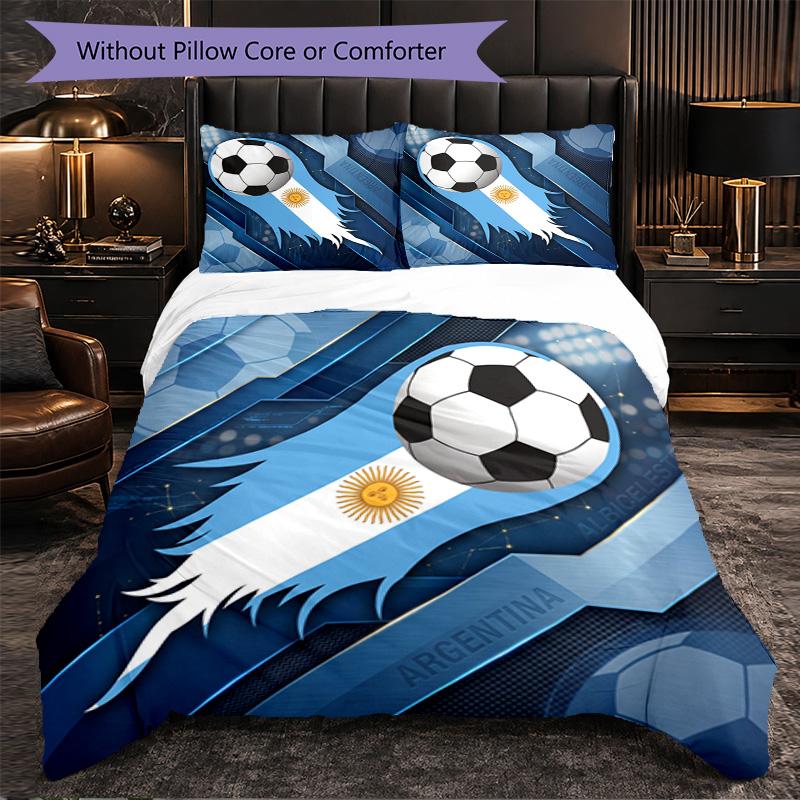 Argentina Football Pattern 3 Pieces Bedding Set Soft Microfiber Duvet Cover with Pillow Cases for Bedroom