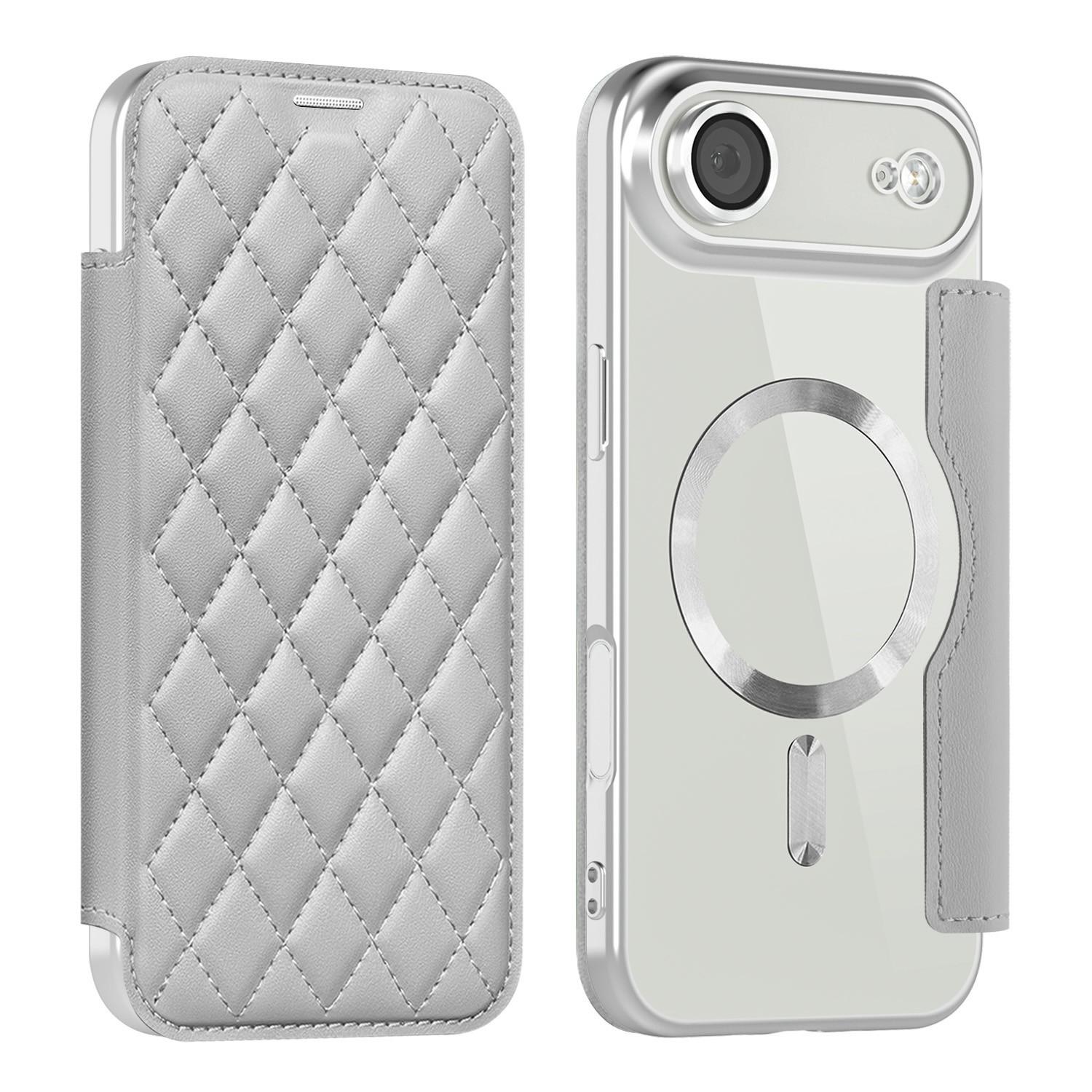 For iPhone Air Case Compatible with MagSafe Rhombus PU Leather Phone Cover A